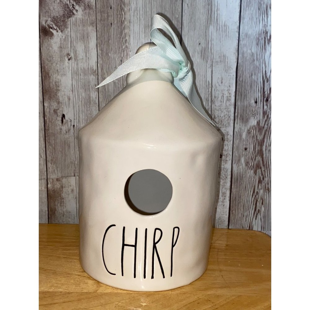 Rae Dunn Chirp Birdhouse stamped on back with bird on branch Farmhouse Decor